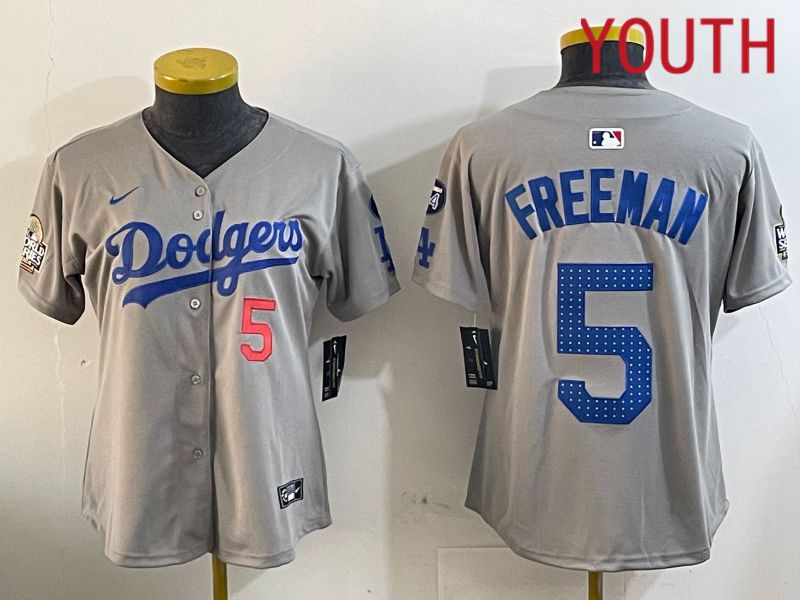 Youth Los Angeles Dodgers #5 Freeman Grey Game 2024 Nike MLB Jersey style 1203